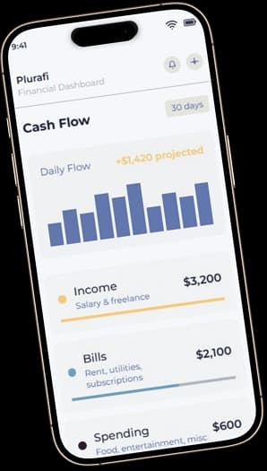 Phone mockup showing Plurafi app